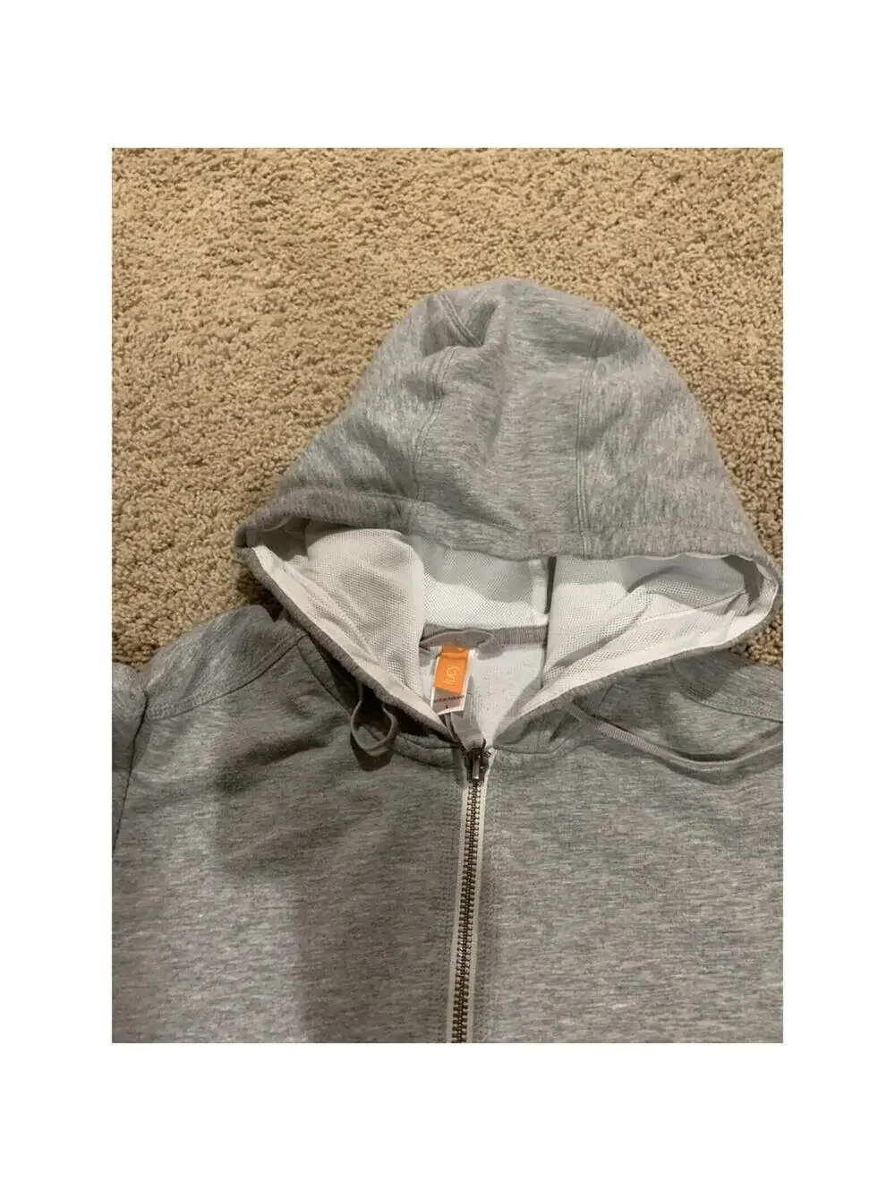 Women's LUCY full zip jacket ruffles hooded L LARGE gray cotton blend 3/4 sleves